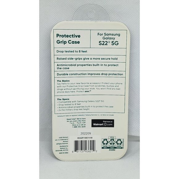 Samsung Galaxy S22 5G Onn Protect 8' Drop Protection Case | Raised Side Grip - Picture 3 of 6